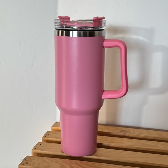 PINK - 40 oz Stainless Steel Insulated Cup w/handle & straw - Brand New - Picture 2 of 6